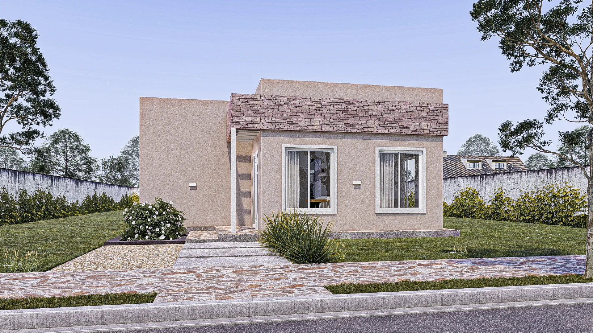 Render exterior del modelo de vivienda Berilo, de Durma