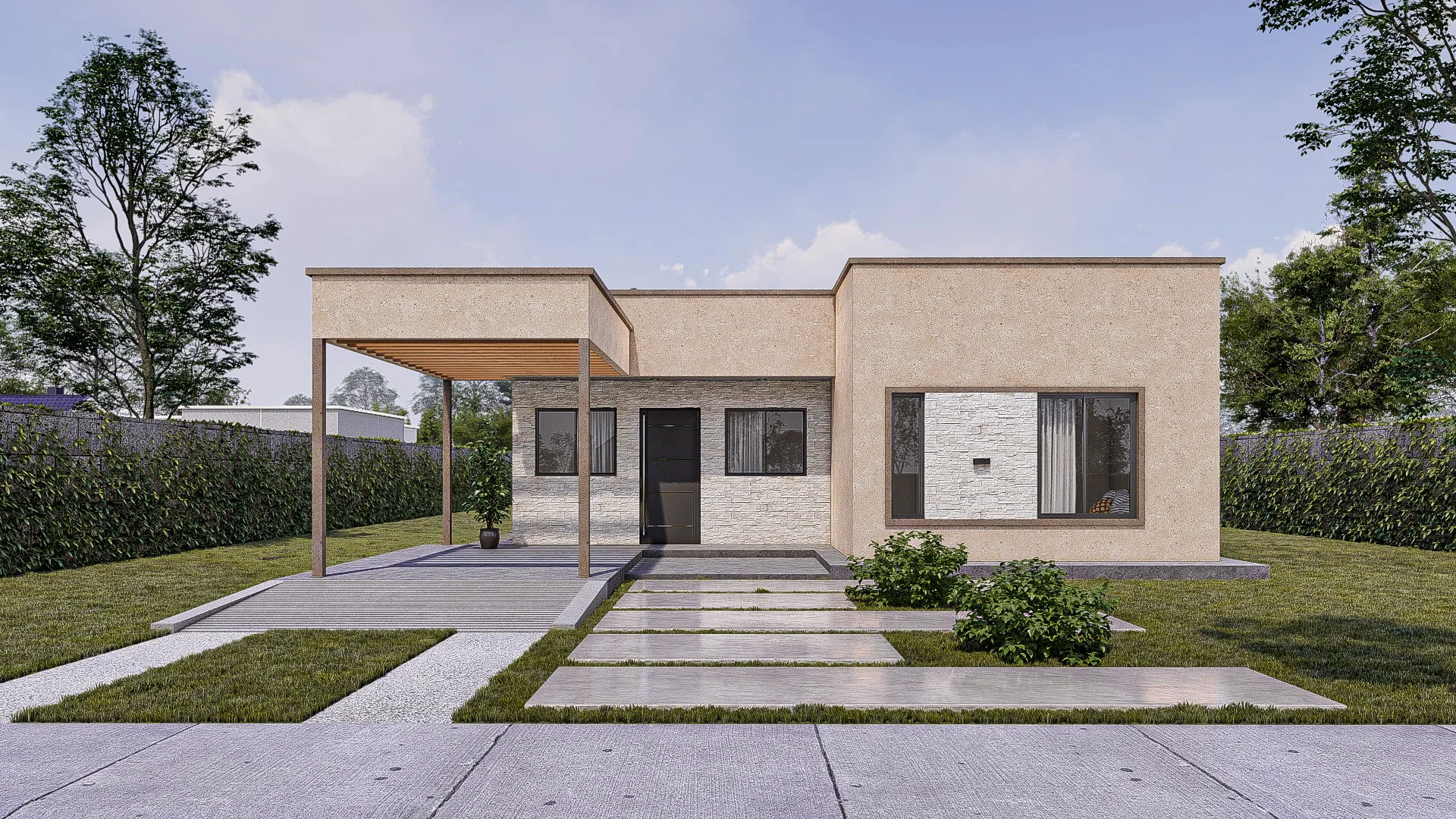 Render exterior del modelo de vivienda Adularia, de Durma