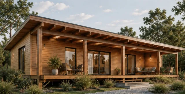 Vivienda construida con sistema Wood Frame: estructura y revestimiento de madera